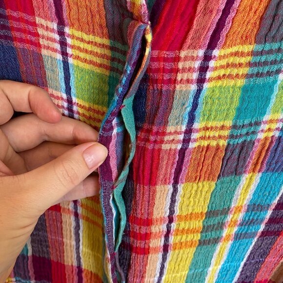 Soft Surroundings Gauzy Plaid Rainbow Oversized Button Down Shirt Petite Small - Picture 5 of 9